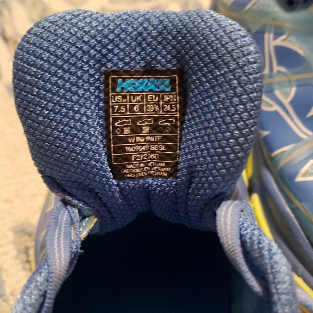 Hoka One One Blue Yellow Running Shoes | Size 7.5 - Picture 7 of 8